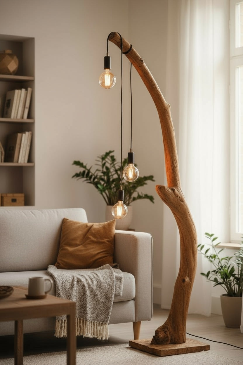 Teakholz Standfuß Naturwurzel – handgefertigtes Massivholz Unikat, dekorativer Holzfuß für Lampen & Wohnraum - 180–200 cm Höhe Ø 8–13 cm