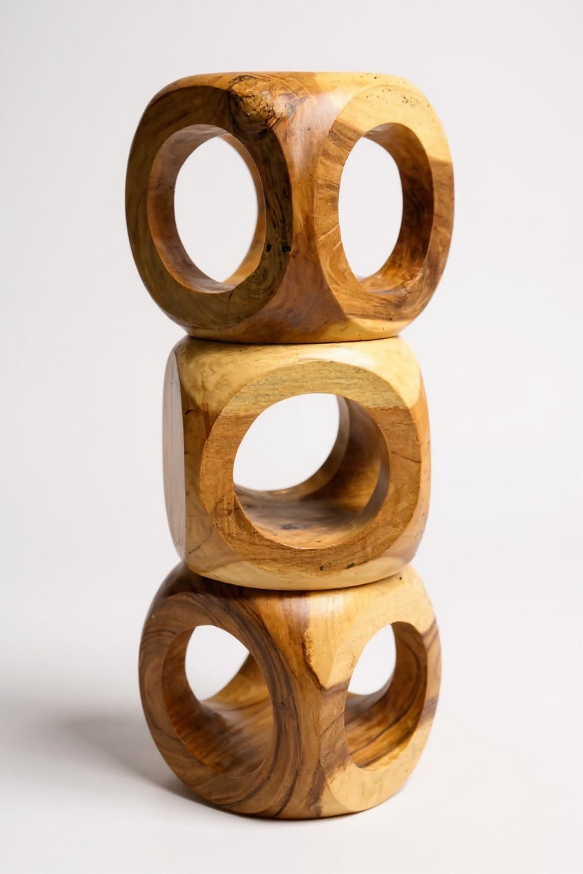 Holz Hocker – Pflanzenhocker Beistelltisch – Modern mit rundem Ausschnitt – Würfelform aus Massivholz – 40x40x40 cm