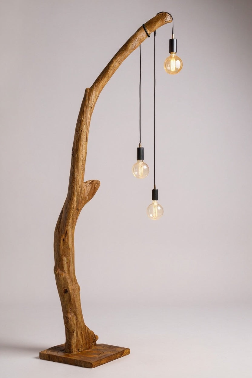 Teakholz Standfuß Naturwurzel – handgefertigtes Massivholz Unikat, dekorativer Holzfuß für Lampen & Wohnraum - 180–200 cm Höhe Ø 8–13 cm