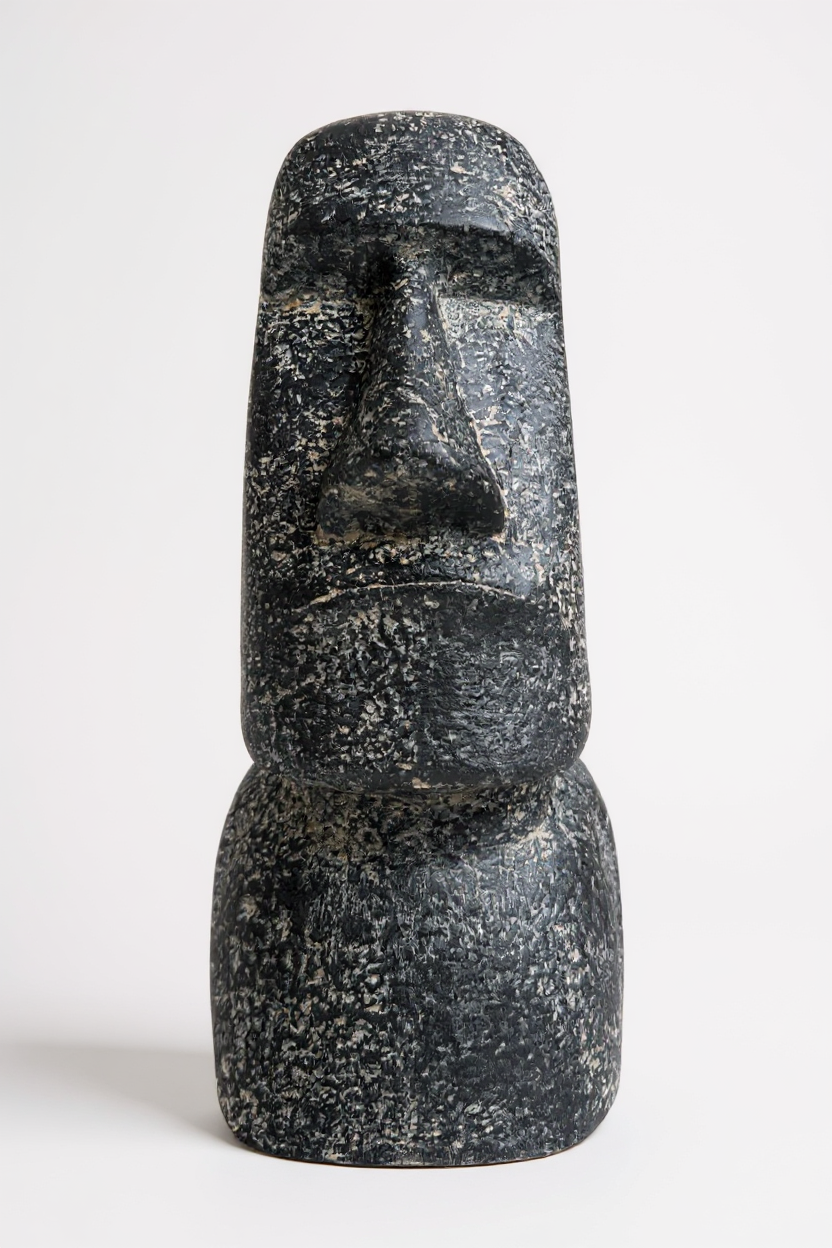 Statue de tête de Moaï - Sculpture décorative de jardin - Résistante aux intempéries - Figurine de l'île de Pâques Rapa Nui en béton de fibre de verre gris - 40x20x15 cm