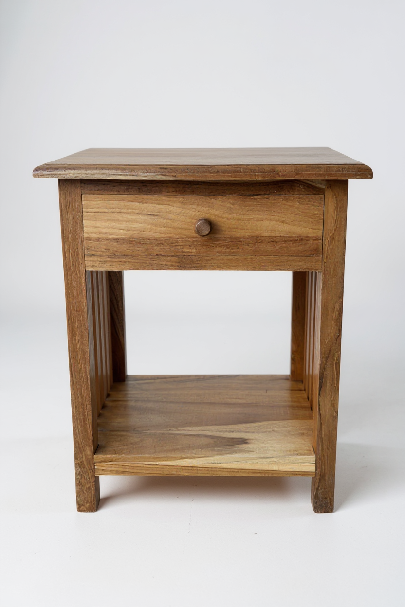 Table de chevet en bois – table d’appoint table de nuit – look vintage en bois de teck massif – 50x40x30 cm