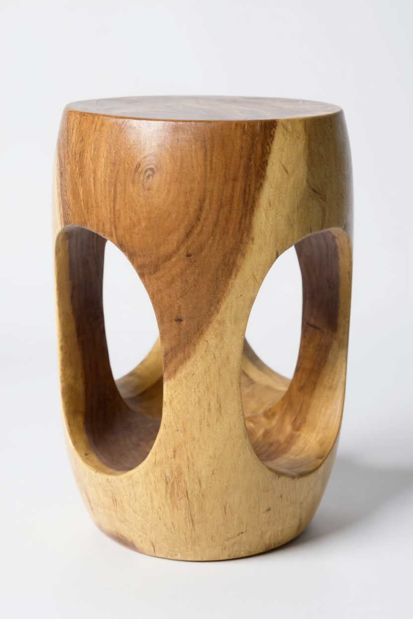 Holz Beistelltisch – Couchtisch Blumenhocker Hocker - Handgefertigt – Abgerundet mit O-Ausschnitt Suar-Holz - 50x30x30 cm