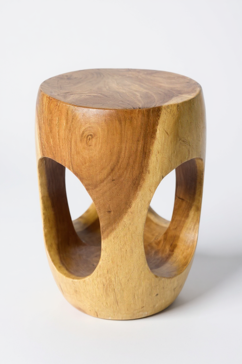 Holz Beistelltisch – Couchtisch Blumenhocker Hocker - Handgefertigt – Abgerundet mit O-Ausschnitt Suar-Holz - 50x30x30 cm