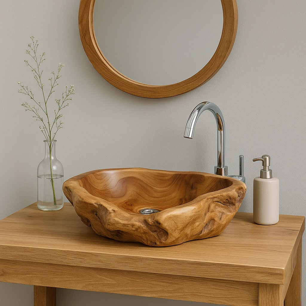 Lavabo en bois de ronce - Salle de bain - Accents naturels faits main - Racine de teck - Différentes tailles
