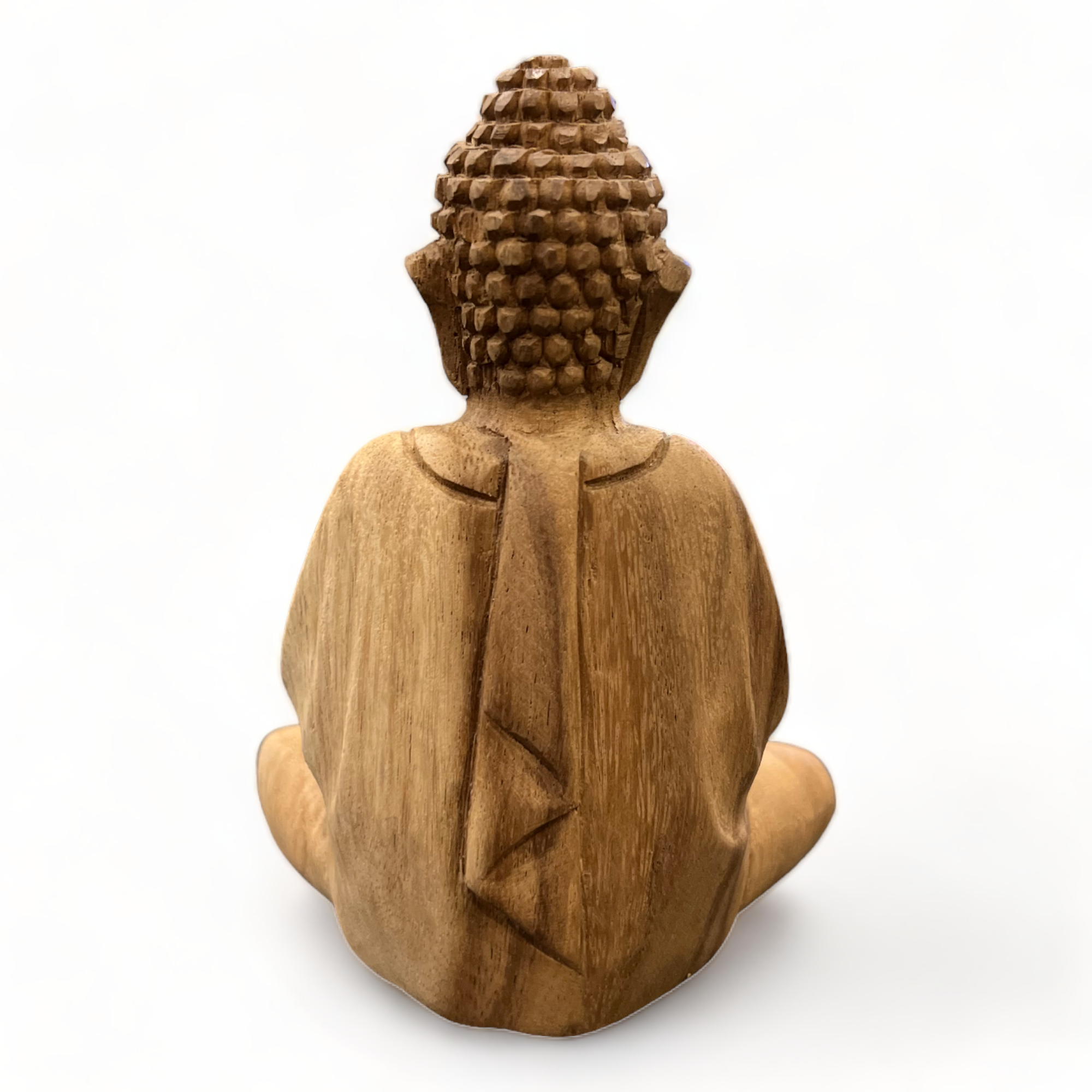 Buddha Statue - Decorative Room Decoration Artwork - Hand Carved - Natural Teak Wood - 15x12x8 cm