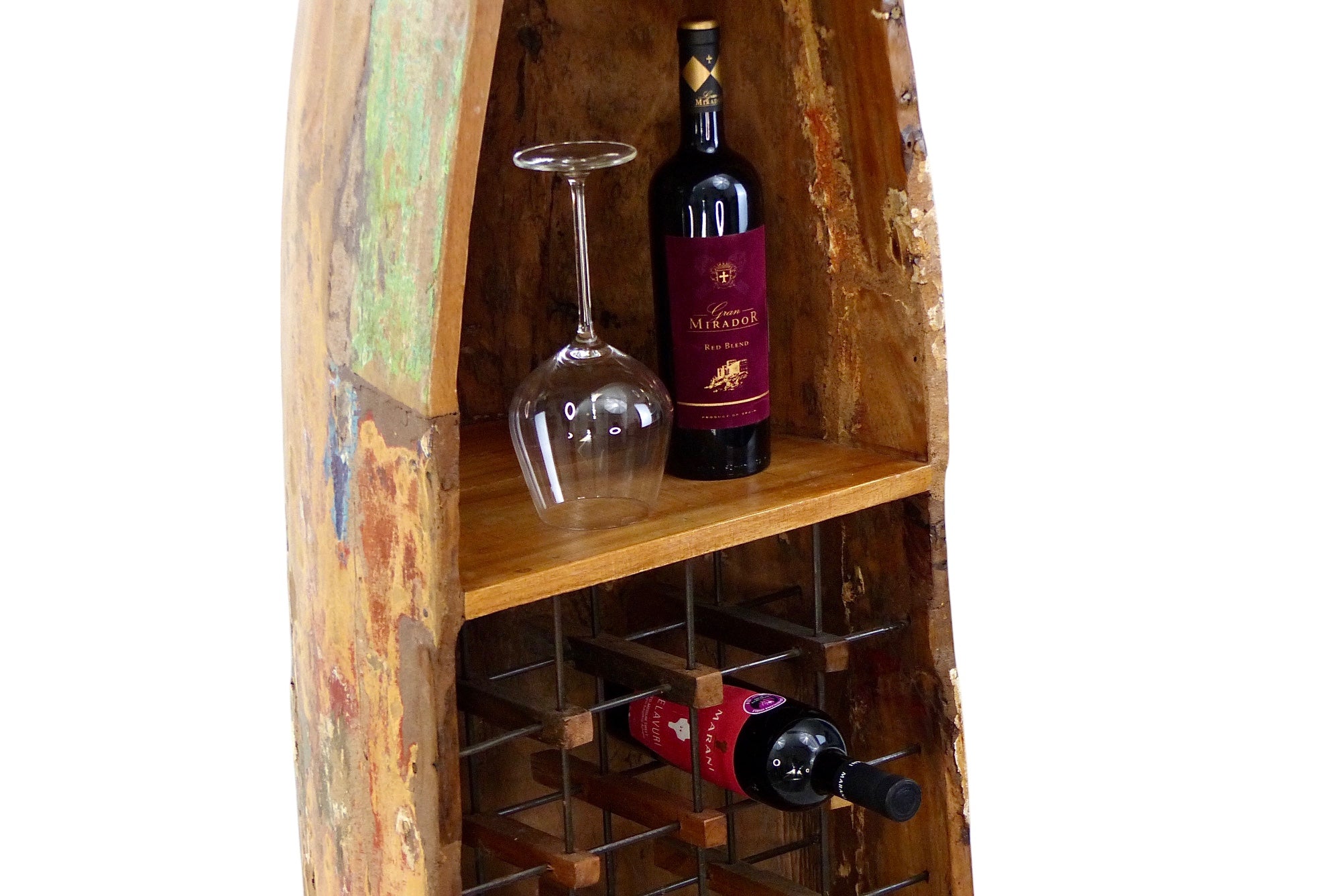 Einzelstück: Boot-förmiges Weinregal aus Holz für 24 Flaschen - FaHome