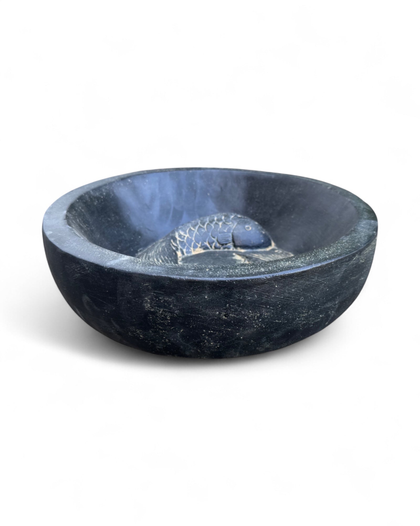 Fischmotiv Wasserschale - Garten Deko Wasserbecken - Wetterfest – Zwei Fische als Motiv aus Stein Schwarz Golden - 15x30x30 cm - FaHome