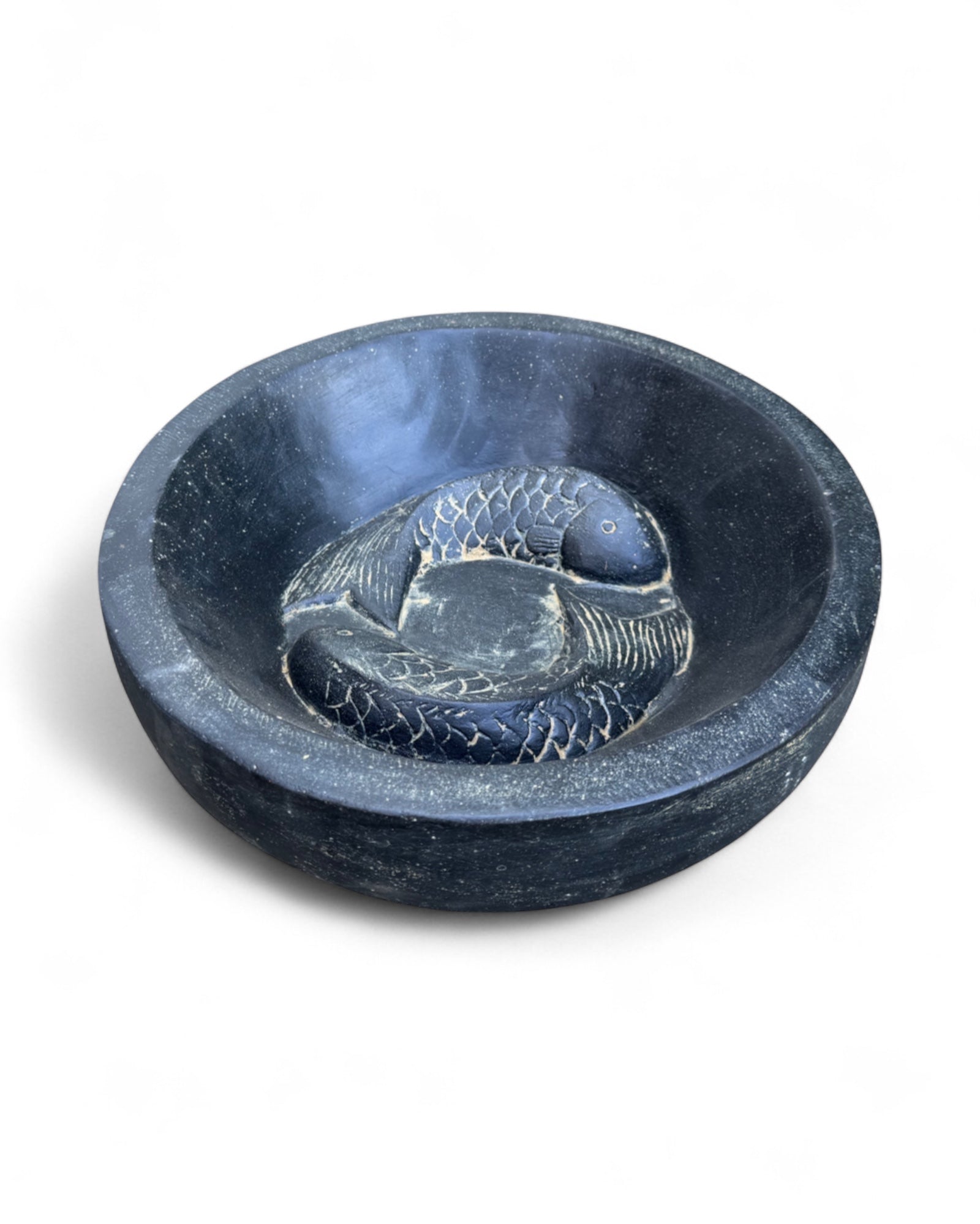 Fischmotiv Wasserschale - Garten Deko Wasserbecken - Wetterfest – Zwei Fische als Motiv aus Stein Schwarz Golden - 15x30x30 cm - FaHome