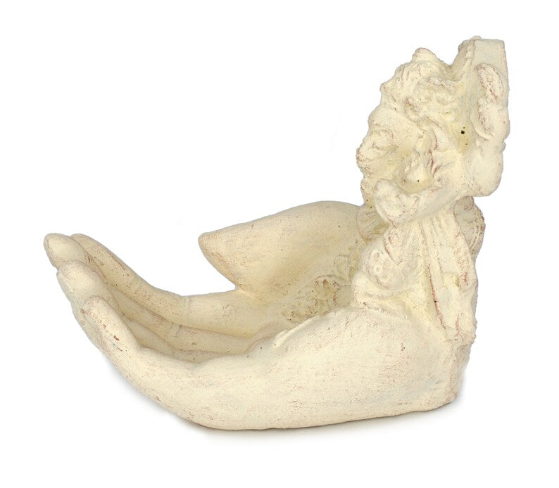 Ganesha Hand Skulptur - Deko Raumdeko Seifenschale Räucherstäbchen - Hindu Gottheit des Glückes - Elefant Weiß - 13x9x15 cm - FaHome