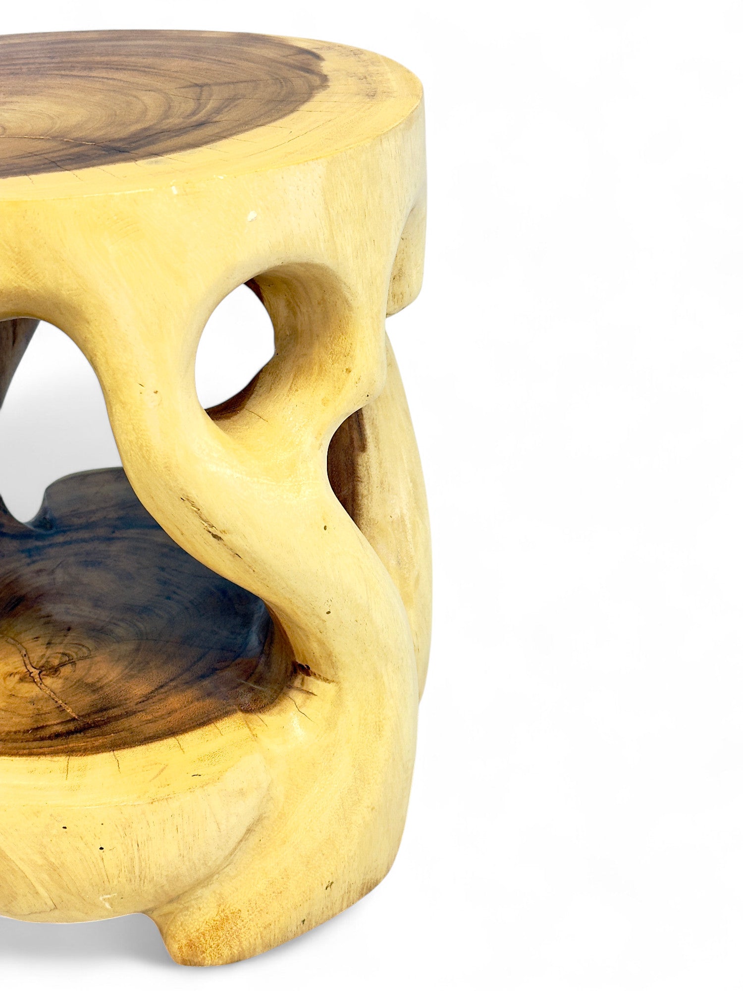 Holz Beistelltisch - Hocker, Nachttisch, Pflanzenhocker, Ablagetisch - Rundes Naturdesign mit organischer Form – Massiv aus Teakholz – 40x34x34 cm - FaHome