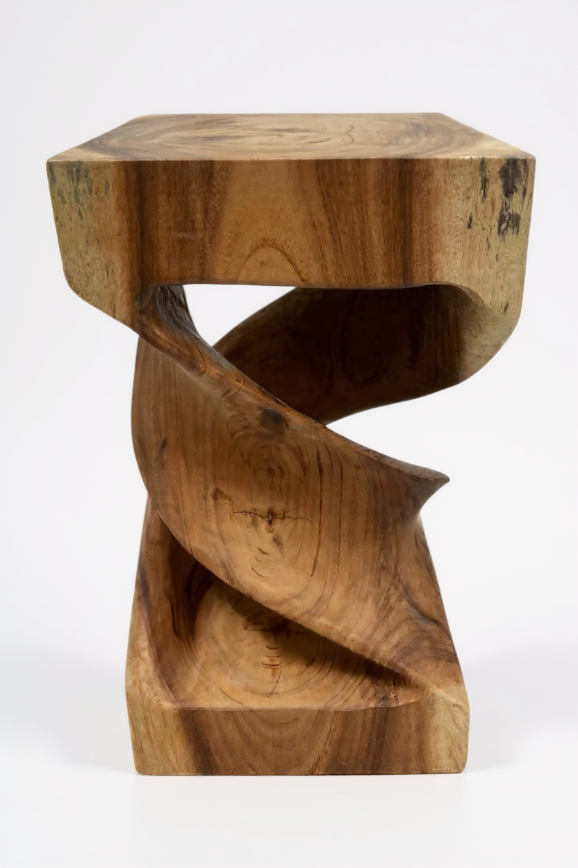 Holz Beistelltisch - Holzhocker Couchtisch - Handgefertigt - Gedreht aus massivem Suarholz - 50x28x28 cm