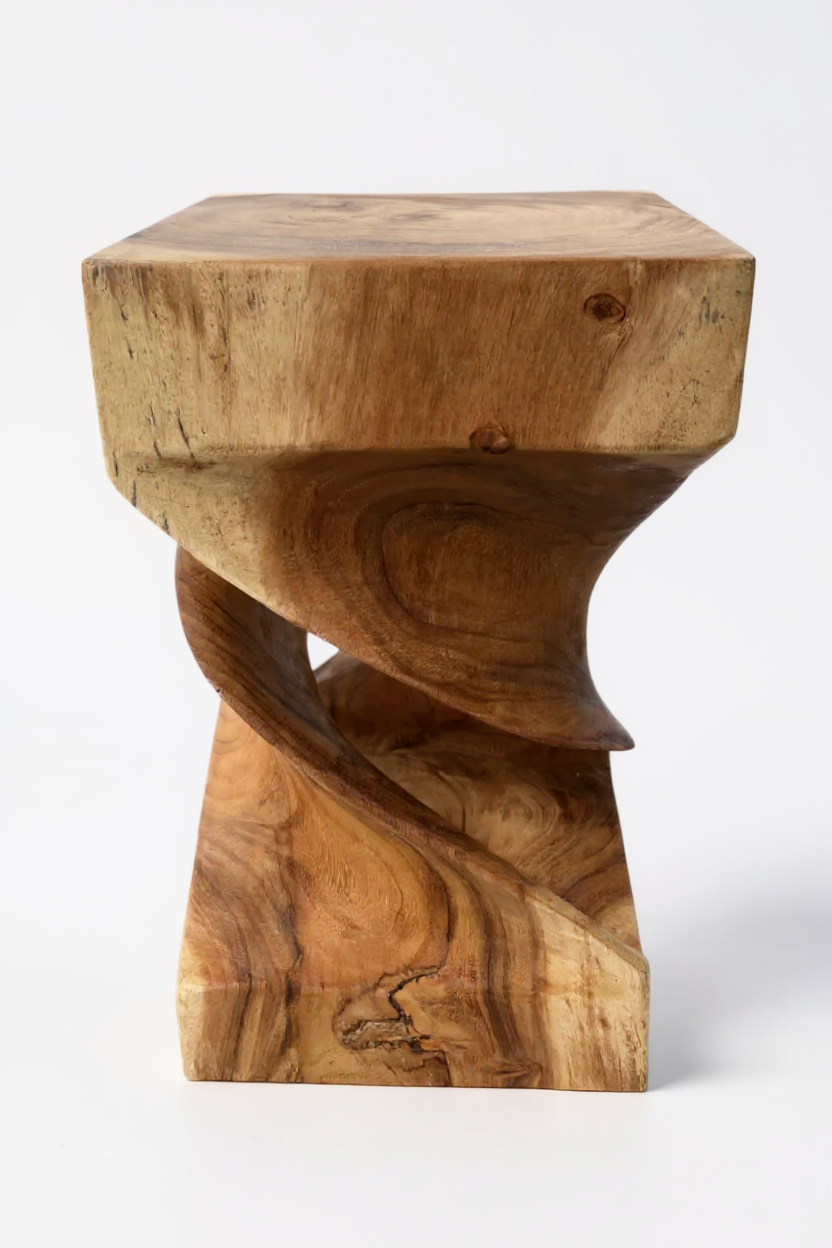 Holz Beistelltisch - Holzhocker Couchtisch - Handgefertigt - Gedreht aus massivem Suarholz - 50x28x28 cm