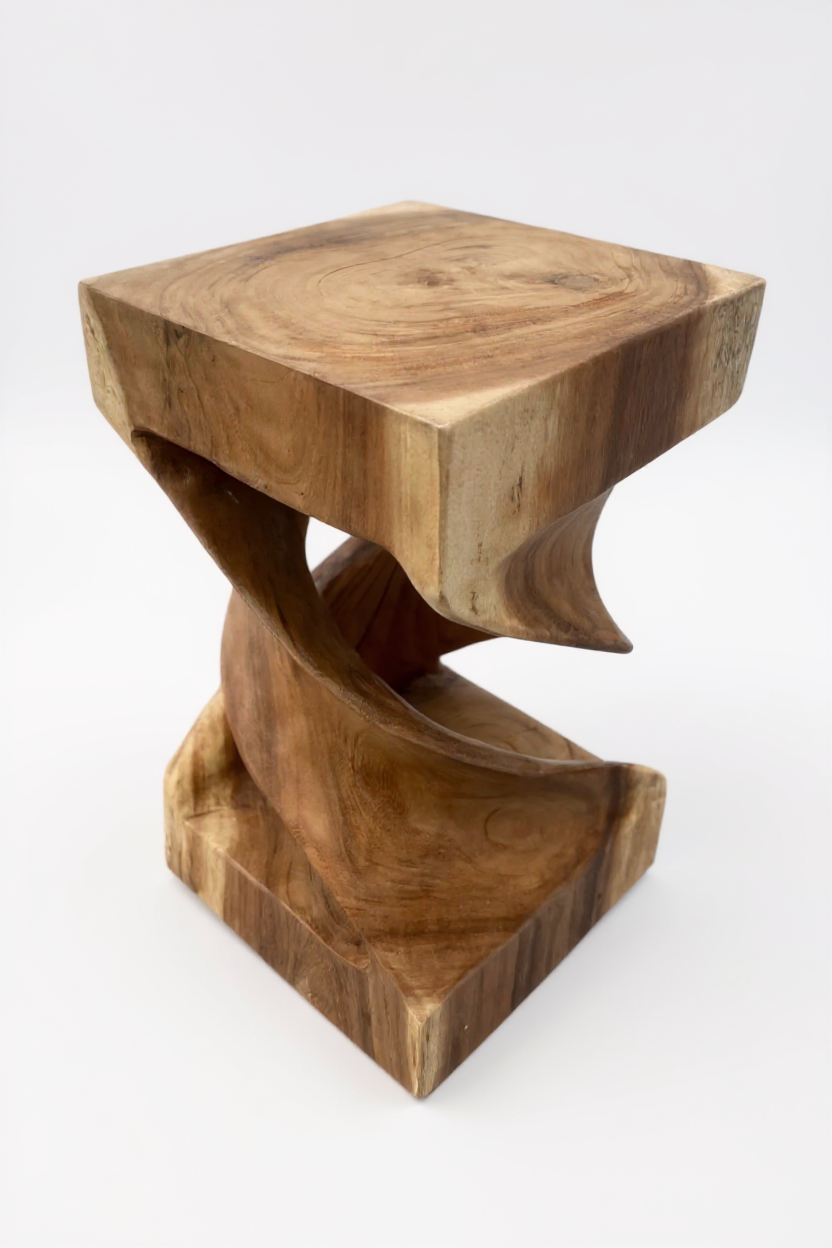Holz Beistelltisch - Holzhocker Couchtisch - Handgefertigt - Gedreht aus massivem Suarholz - 50x28x28 cm