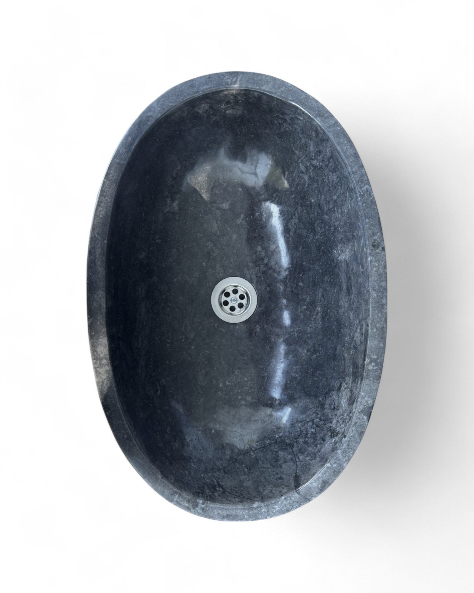 Lavabo en marbre – salle de bain WC invités salle d'eau – vasque à poser ovale en marbre noir - 15x45x30 cm