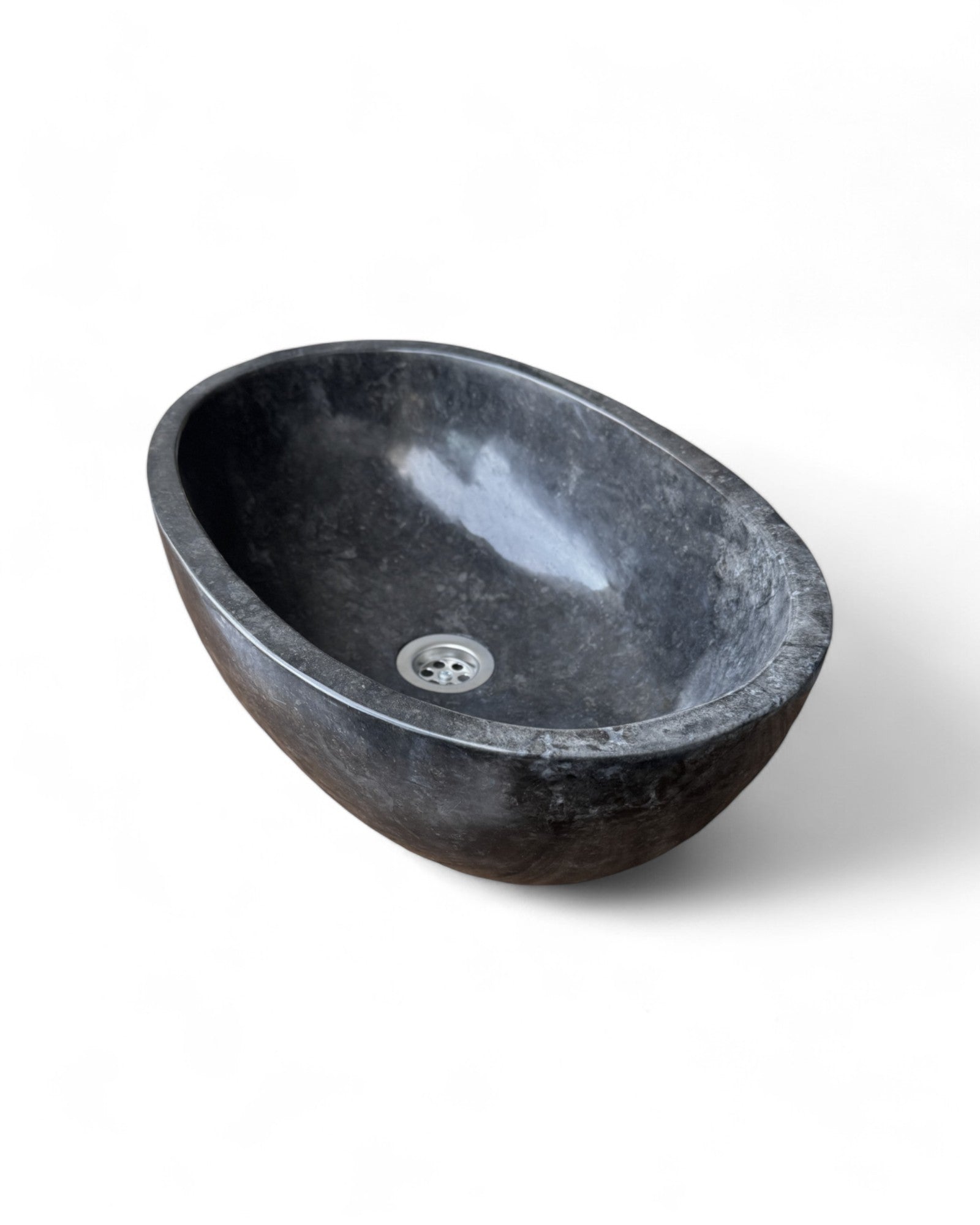 Marble washbasin – bathroom guest toilet washroom – countertop washbasin oval made of black marble – 15x45x30 cm