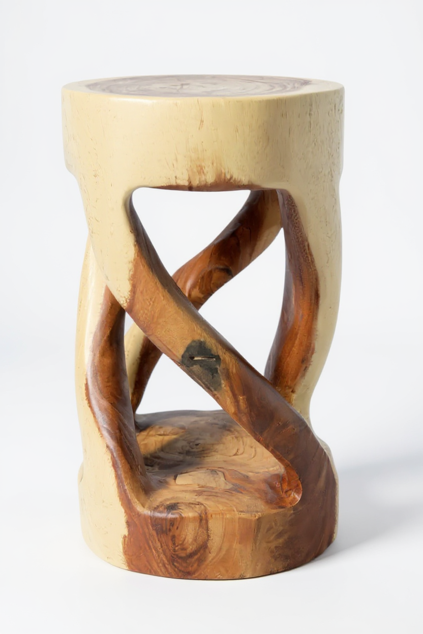 Holzhocker - Beistelltisch Blumenhocker Ablagetisch - Unikat Handgefertigt - Rund Gedreht aus massivem Suarholz - 50x28x28 cm