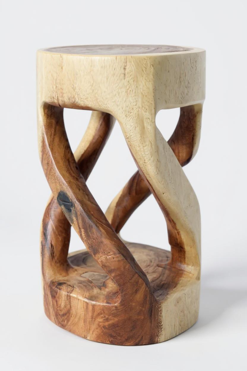 Holzhocker - Beistelltisch Blumenhocker Ablagetisch - Unikat Handgefertigt - Rund Gedreht aus massivem Suarholz - 50x28x28 cm