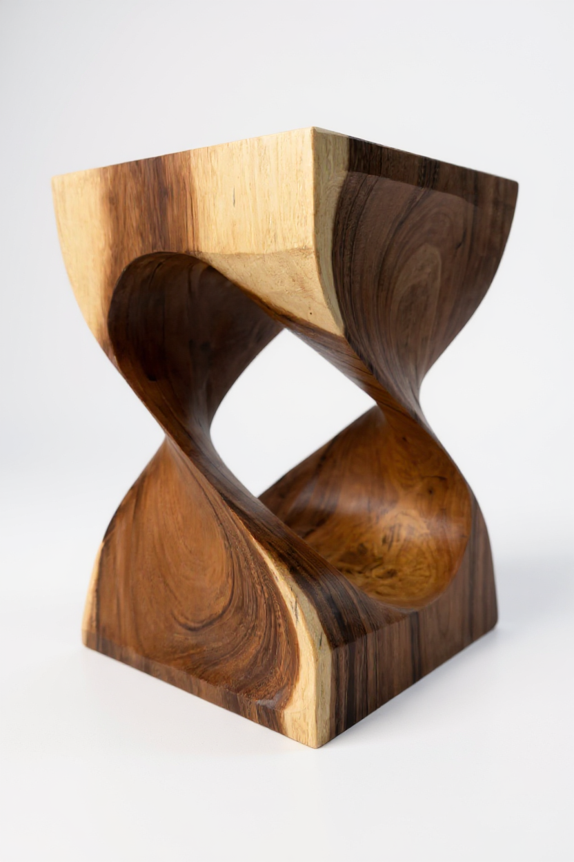 Wooden stool - side table, plant stand, storage table - unique, handmade piece - turned from solid saman wood - 45x30x30 cm