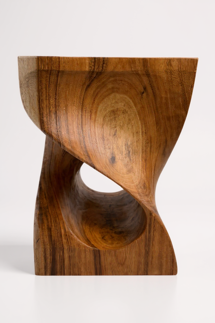 Wooden stool - side table, plant stand, storage table - unique, handmade piece - turned from solid saman wood - 45x30x30 cm