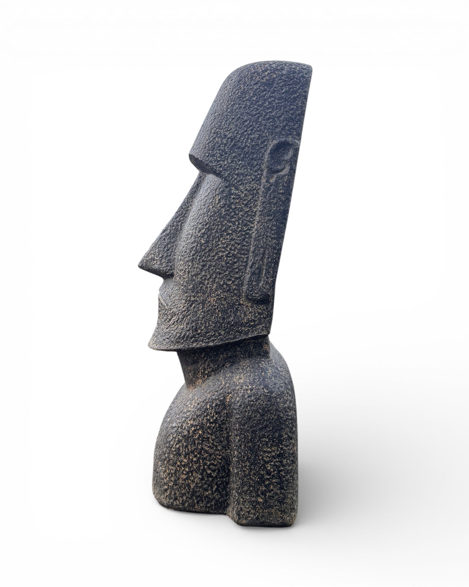 Statue de tête de Moaï - Sculpture décorative de jardin - Résistante aux intempéries - Figurine Rapa Nui de l'île de Pâques en fibre de verre et béton gris - 120 x 46 x 40 cm