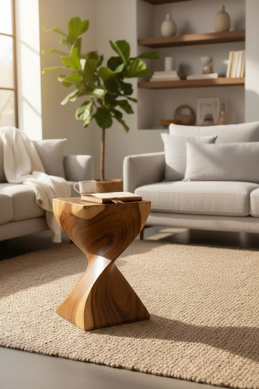 Tabouret en bois - Table d'appoint en bois noble - Tabouret en bois - Table d'appoint en bois fabriquée à la main - 50x28x28cm