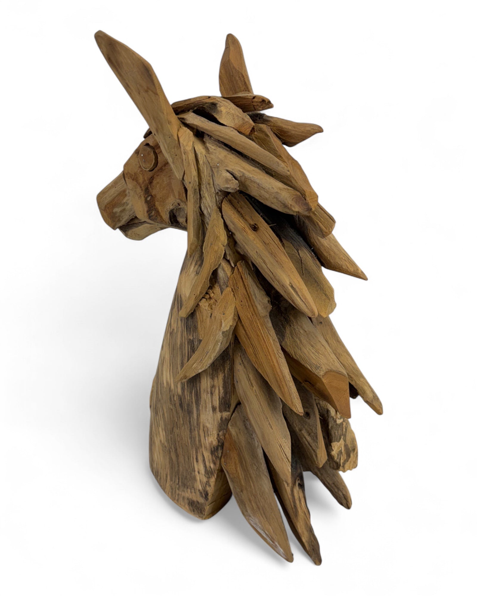 Unique piece: Teak wood horse head sculpture – Handcrafted animal figure made of natural wood for living space & decoration