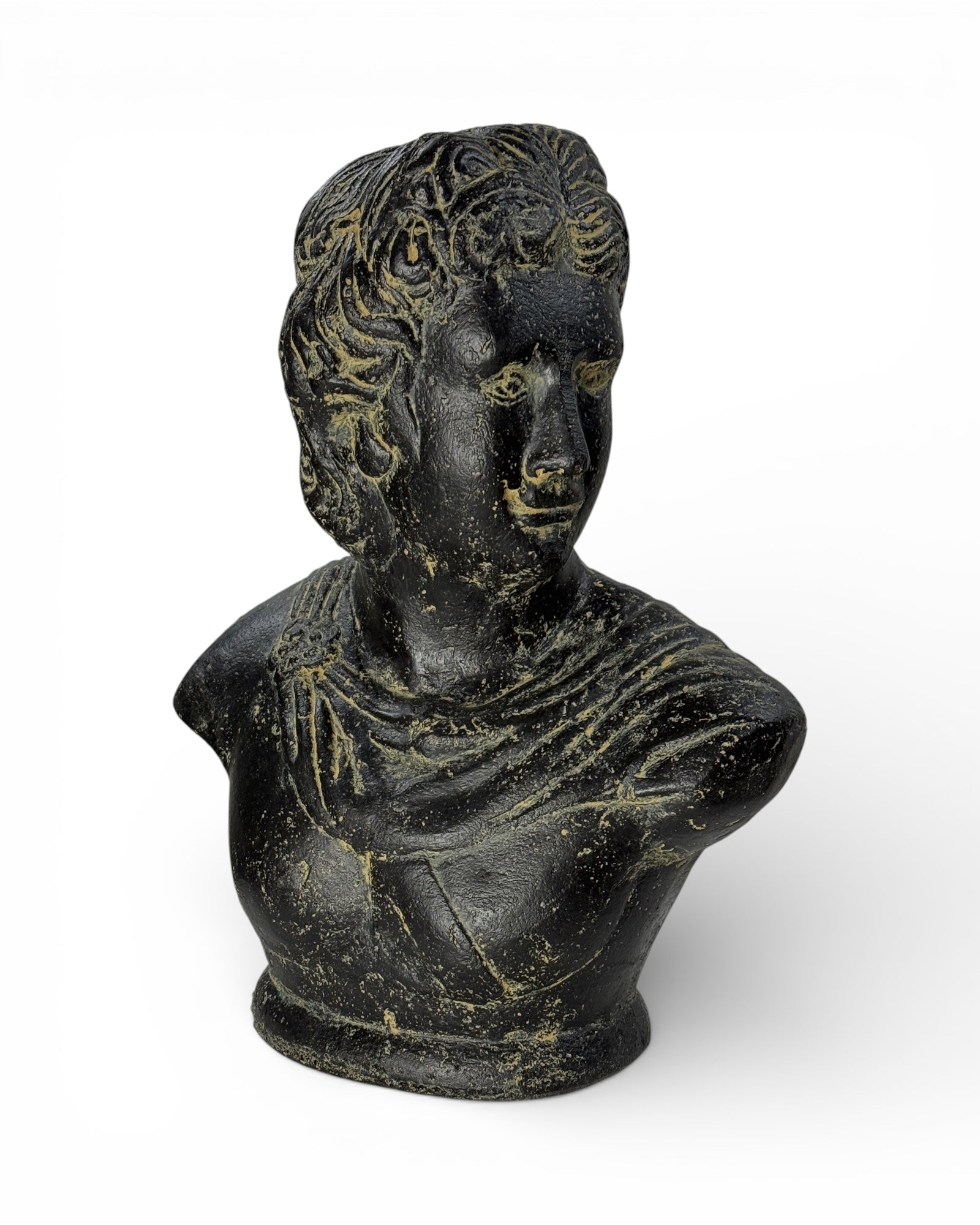 David Büste Skulptur – Garten Terrasse Wohnzimmer Deko – Wetterfest – Stein Statue Antik Stil schwarz gold – 40x30x17 cm