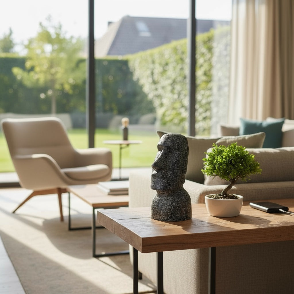 Moai Kopf Statue - Garten Deko Skulptur - Wetterfest - Rapa-Nui Osterinsel-Figur aus Glasfaserbeton Grau - 40x20x15 cm