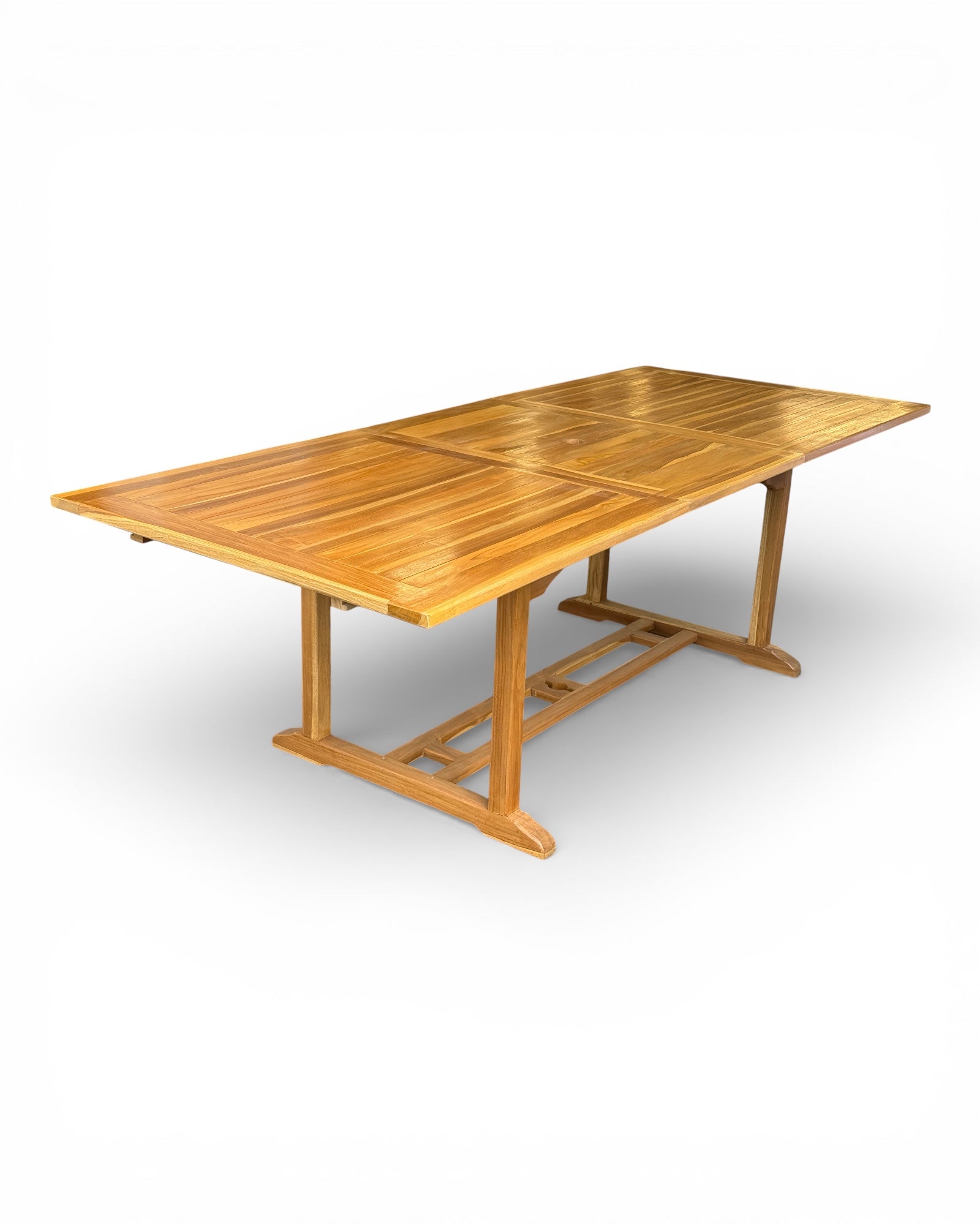 Ausziehbarer eckiger Teakholz-Gartentisch – Einzigartiges Unikat mit natürlicher Eleganz für Garten, Terrasse und Wintergarten – Teakholz – 180 cm bis 240 cm x 100 cm x 75 cm