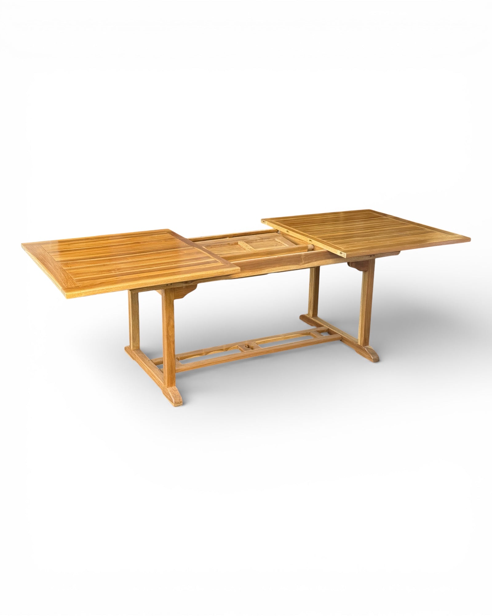 Ausziehbarer eckiger Teakholz-Gartentisch – Einzigartiges Unikat mit natürlicher Eleganz für Garten, Terrasse und Wintergarten – Teakholz – 180 cm bis 240 cm x 100 cm x 75 cm