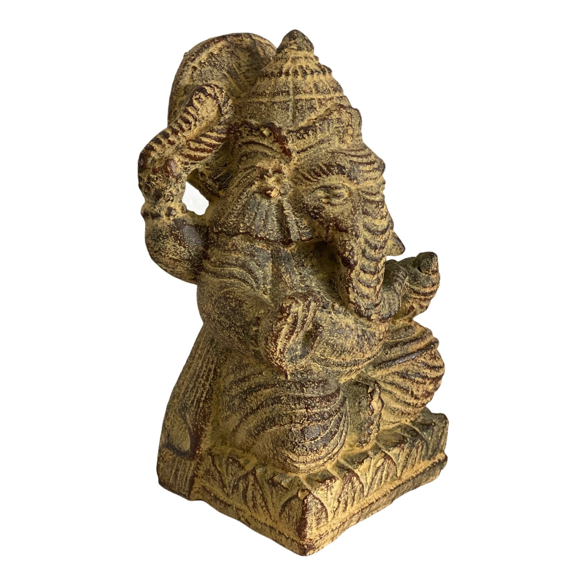 Ganesha Sculpture - Decorative Room Decoration Artwork - Hindu Deity of Good Luck - Stone Mixture Elephant Yellow - 14x8.5x6 cm