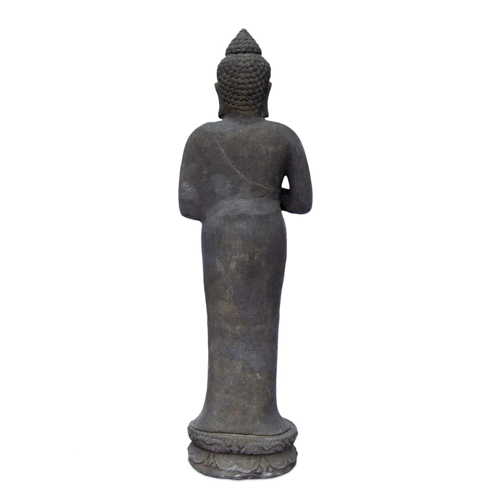 Buddha Figure Stone Garden Standing Lava Sand 120 cm Large Sculpture Weatherproof Statue Frostproof Solid Cast Black