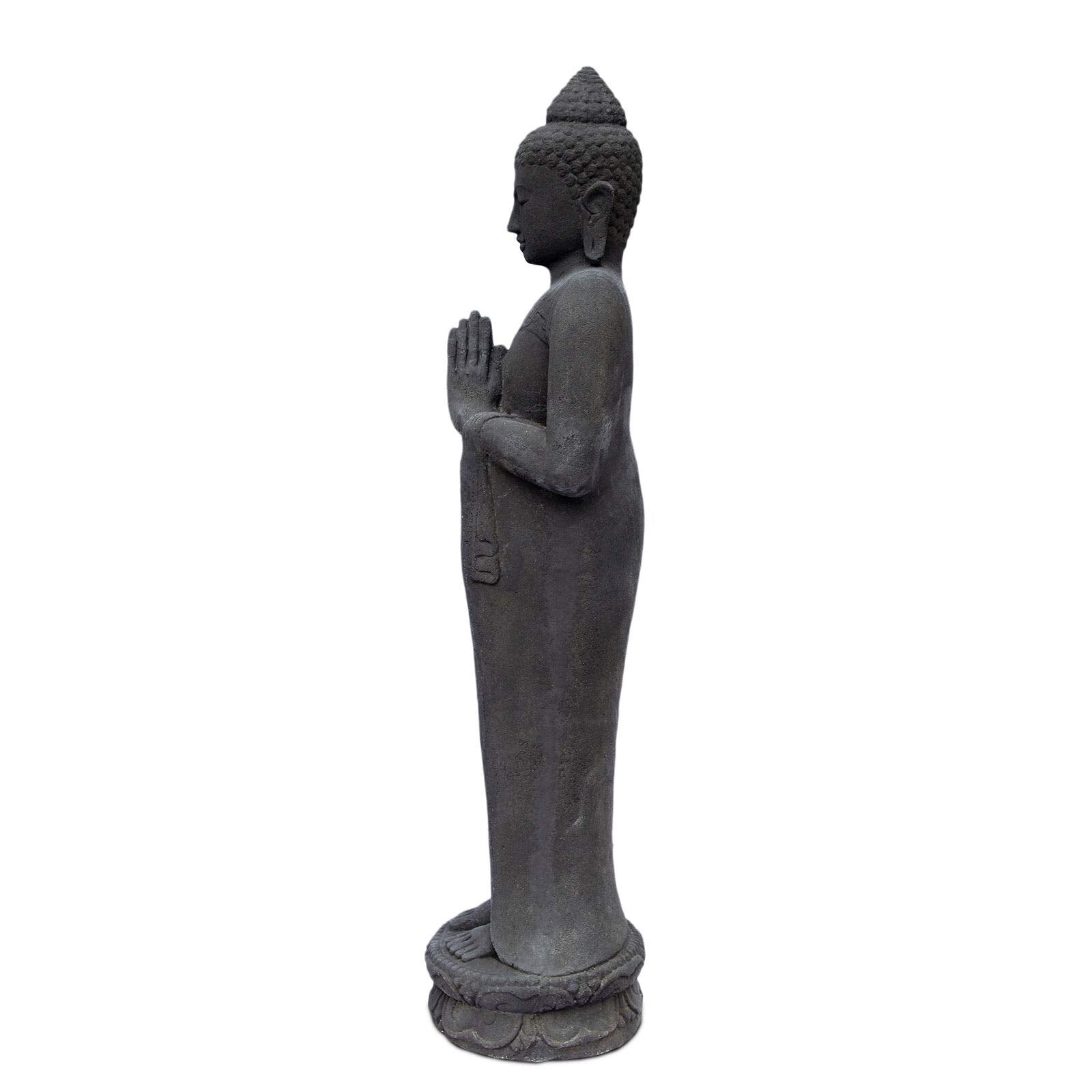 Buddha Figure Stone Garden Standing Lava Sand 120 cm Large Sculpture Weatherproof Statue Frostproof Solid Cast Black