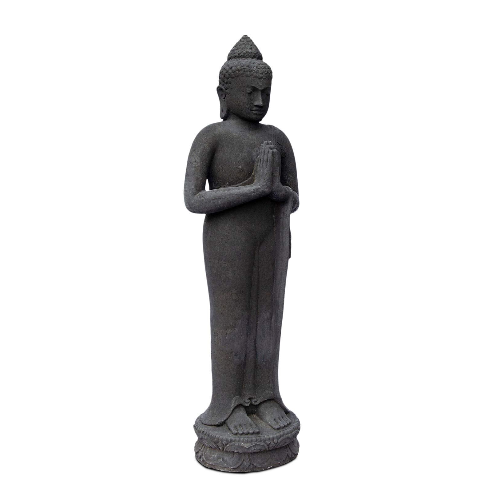 Buddha Figure Stone Garden Standing Lava Sand 120 cm Large Sculpture Weatherproof Statue Frostproof Solid Cast Black