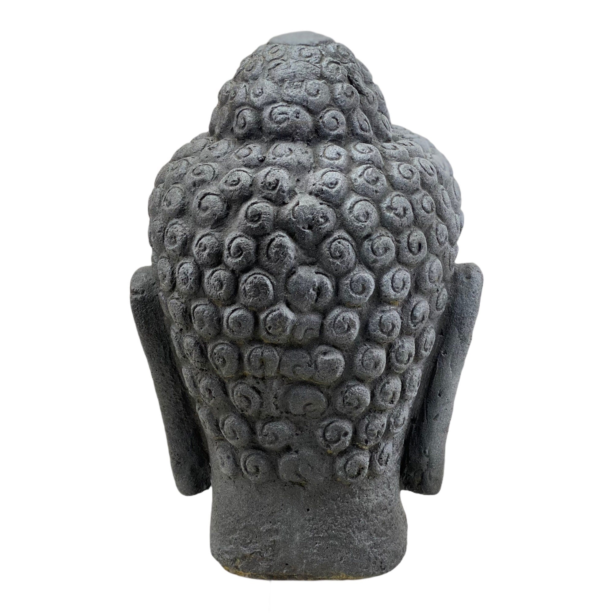 Tête de Bouddha - Décoration de jardin - Figurine en pierre moulée résistante aux intempéries - Mélange de pierres grises - 30 x 19 x 21 cm