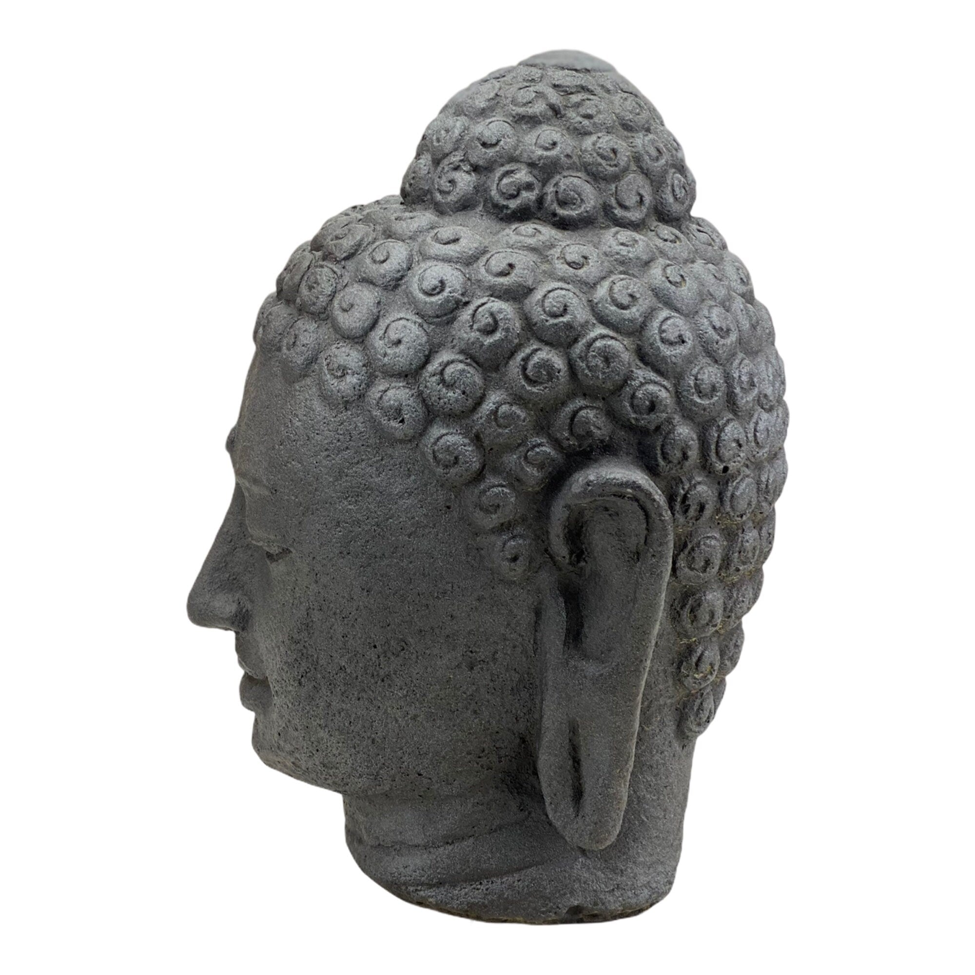 Tête de Bouddha - Décoration de jardin - Figurine en pierre moulée résistante aux intempéries - Mélange de pierres grises - 30 x 19 x 21 cm