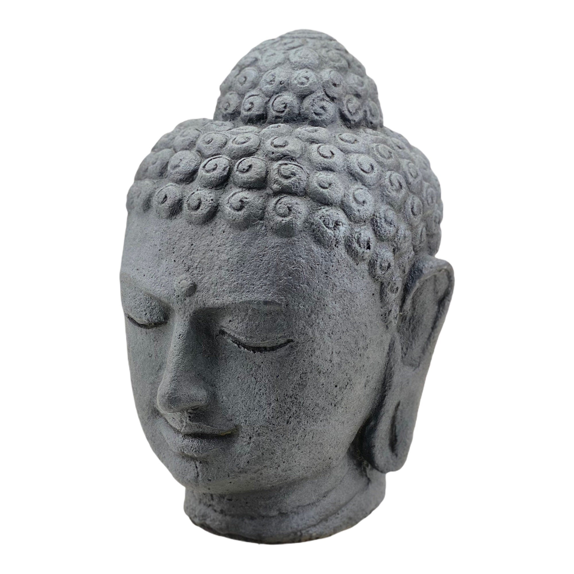 Tête de Bouddha - Décoration de jardin - Figurine en pierre moulée résistante aux intempéries - Mélange de pierres grises - 30 x 19 x 21 cm