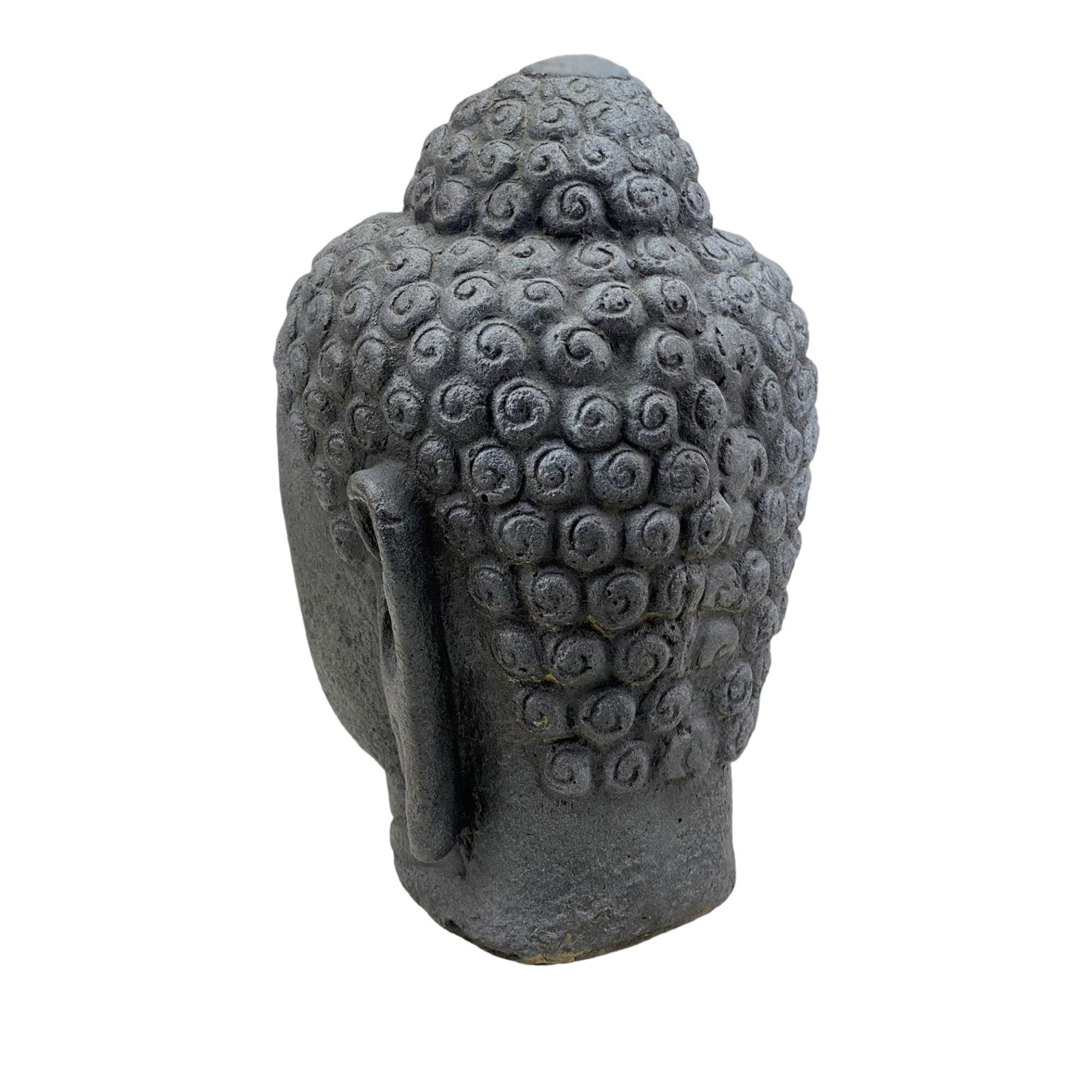 Tête de Bouddha - Décoration de jardin - Figurine en pierre moulée résistante aux intempéries - Mélange de pierres grises - 30 x 19 x 21 cm