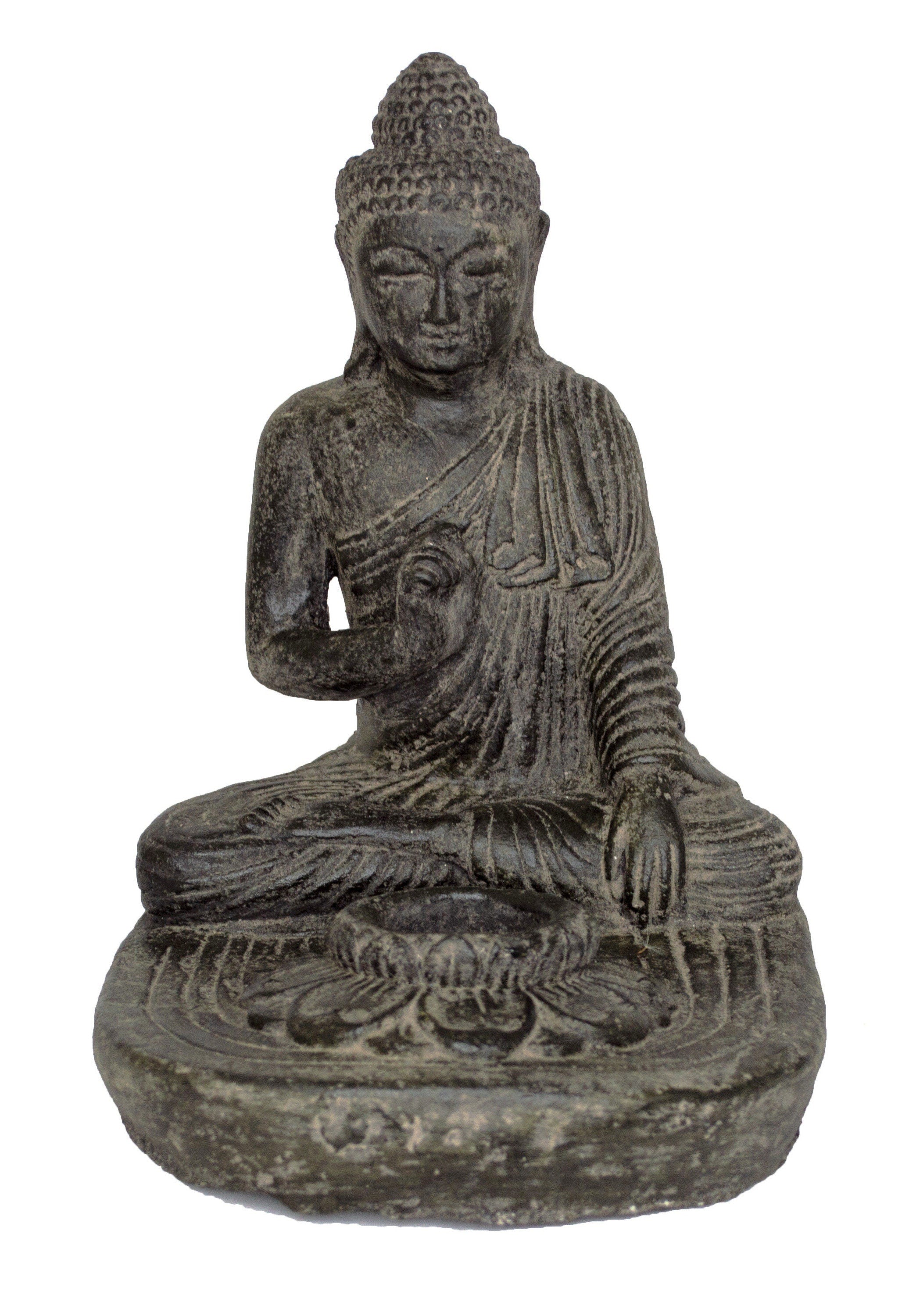 Bouddha assis - Bougeoir décoratif pour bougie chauffe-plat - Figurine en pierre moulée - Mélange de pierres de lave et de sable - 25 x 20 x 22 cm