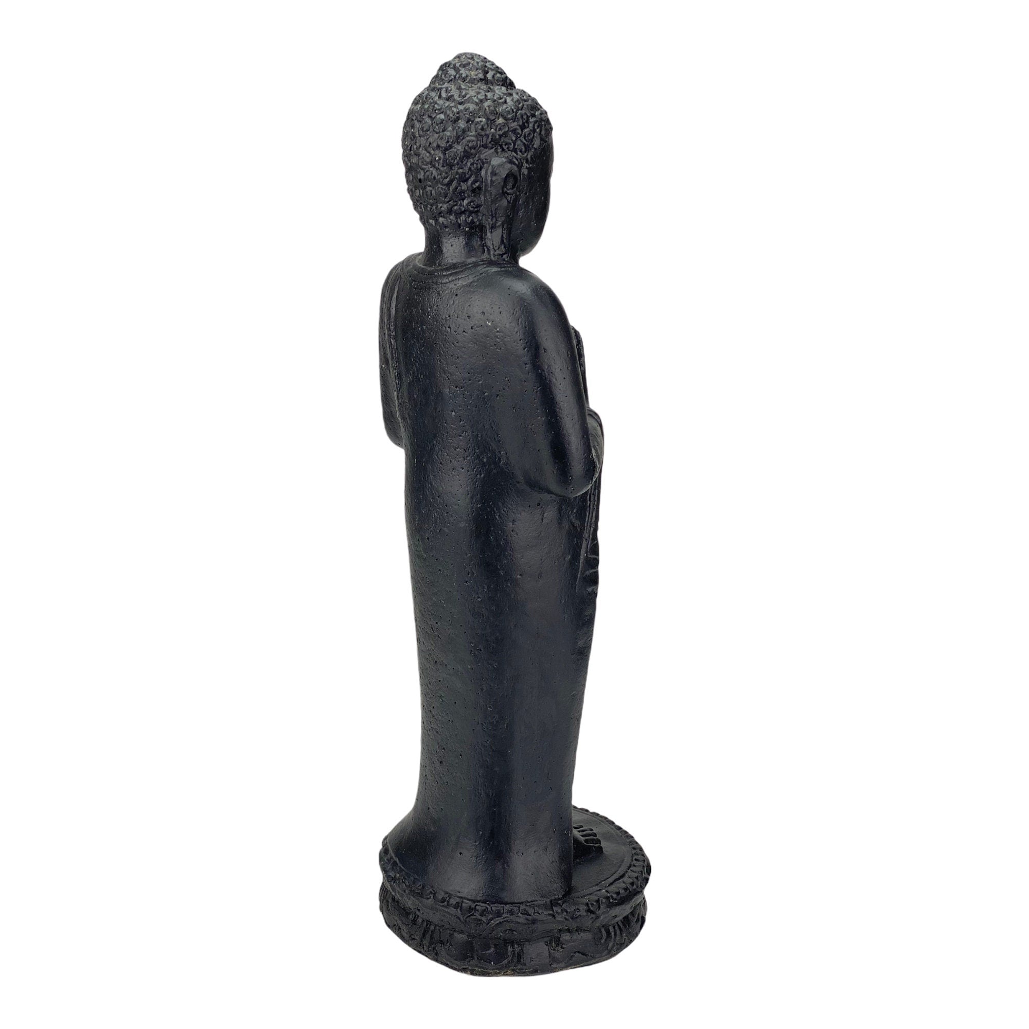 Buddha Stehend - Garten Deko Raumdeko - Gegossene Stein Figur Wetterfest - Lava-Sand Steingemisch - 50x16x14 cm