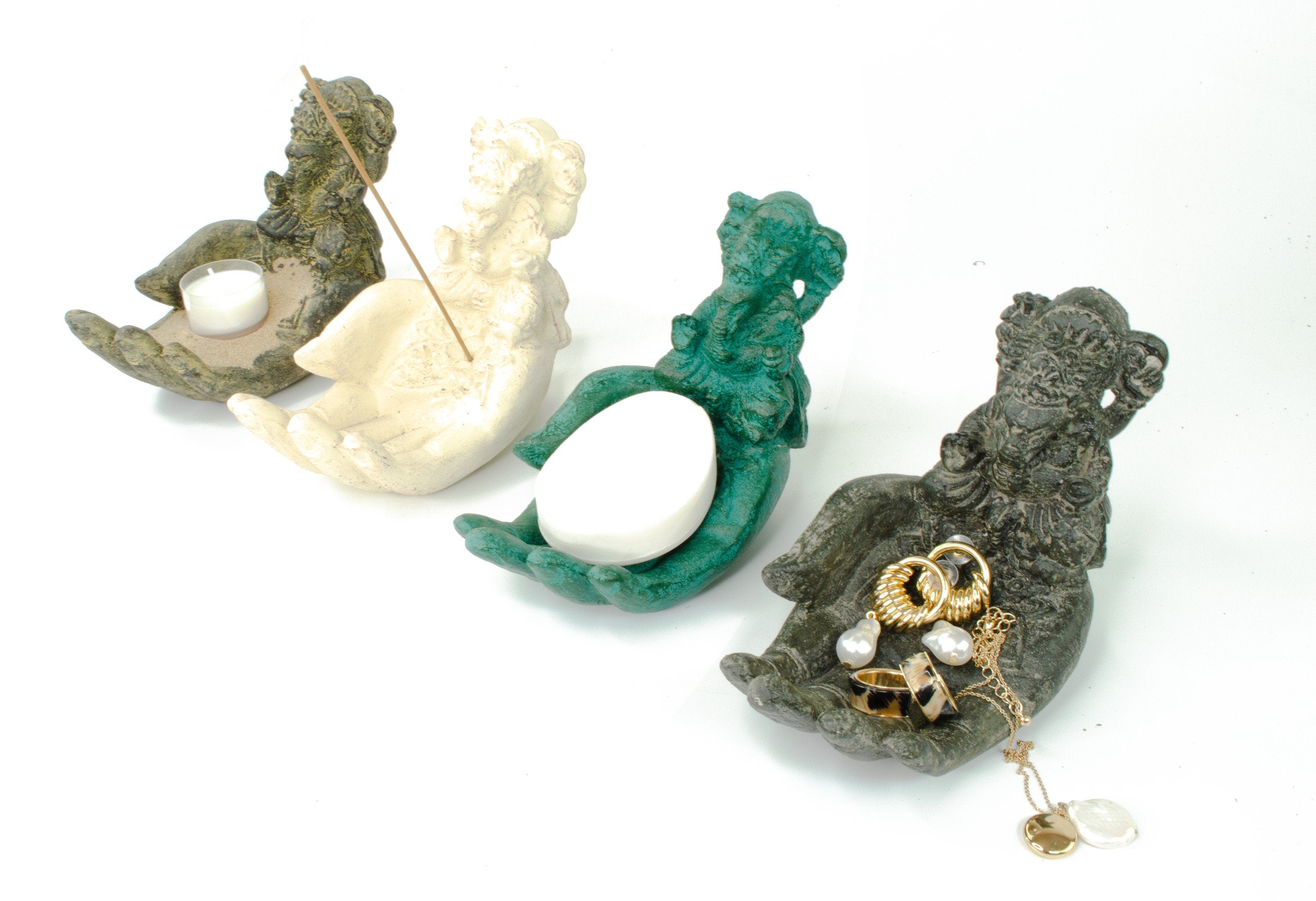 Sculpture de main de Ganesh - Décoration de pièce décorative Porte-savon Bâtons d'encens - Divinité hindoue de la bonne chance - Éléphant jaune - 13x9x15 cm