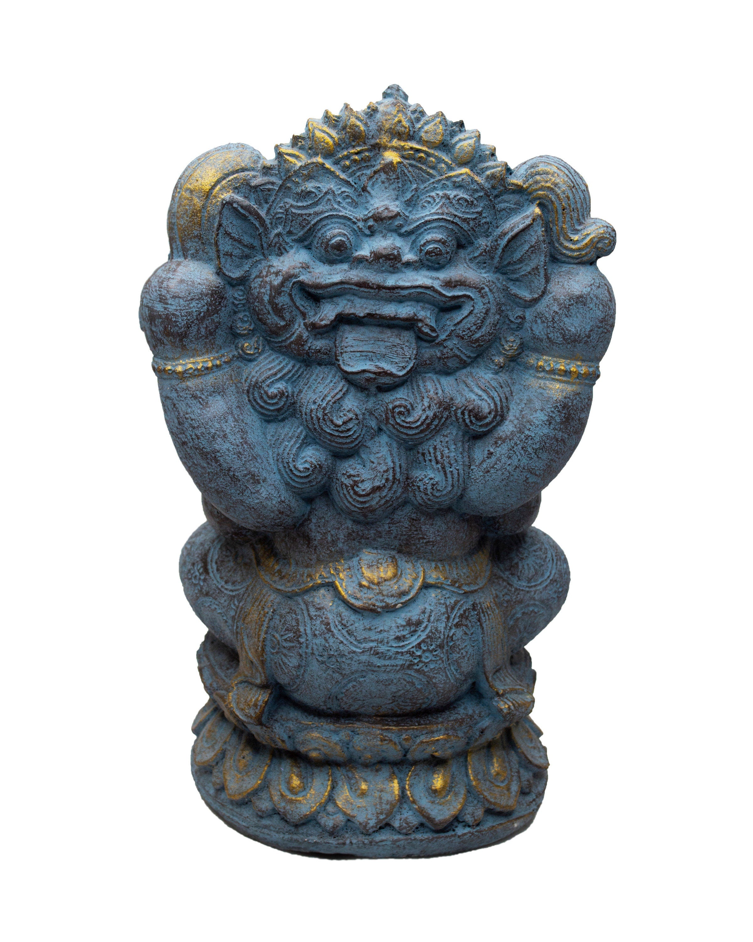 Sculpture de Ganesh - Décoration de pièce - Statue porte-bonheur hindoue à tête d'éléphant - Figurine en pierre bleue - 34 cm