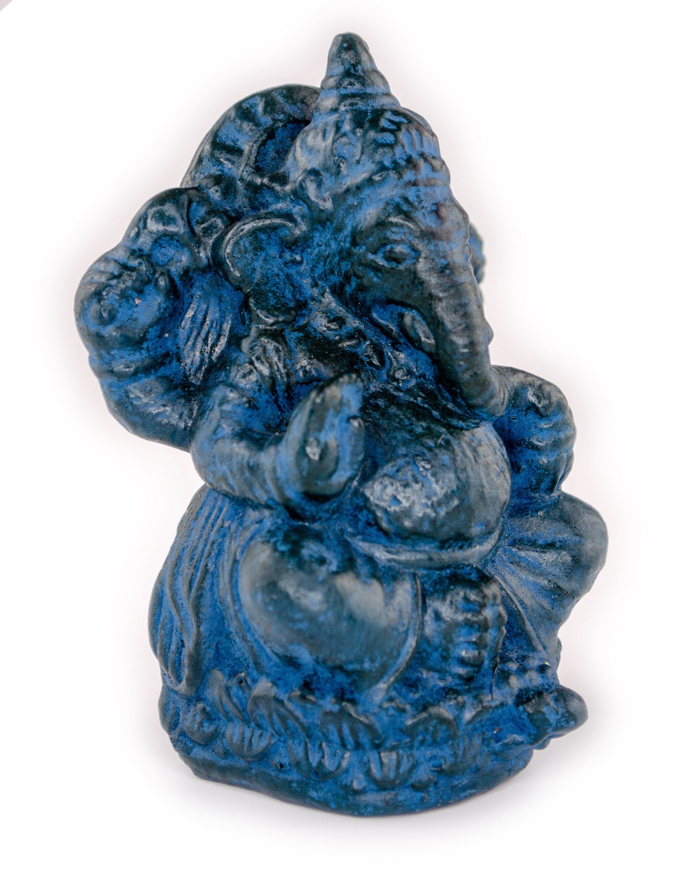 Ganesha Sculpture - Decorative Room Decoration Artwork - Hindu Deity of Good Luck - Stone Mixture Elephant Blue - 12x8.5x6 cm