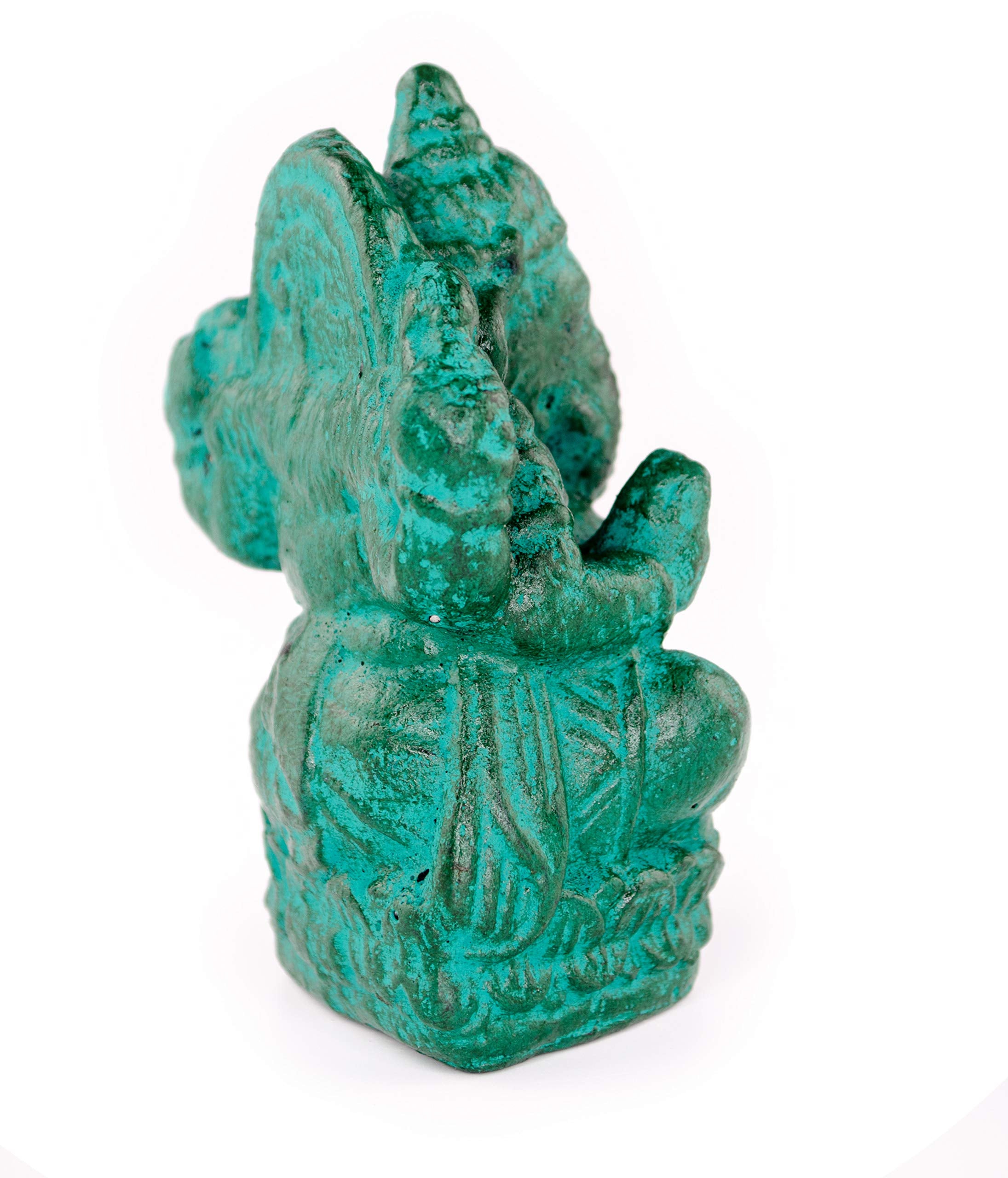 Ganesha Skulptur - Deko Raumdeko Kunstwerk - Hindu Gottheit des Glückes - Steingemisch Elefant Grün - 12x8,5x6 cm