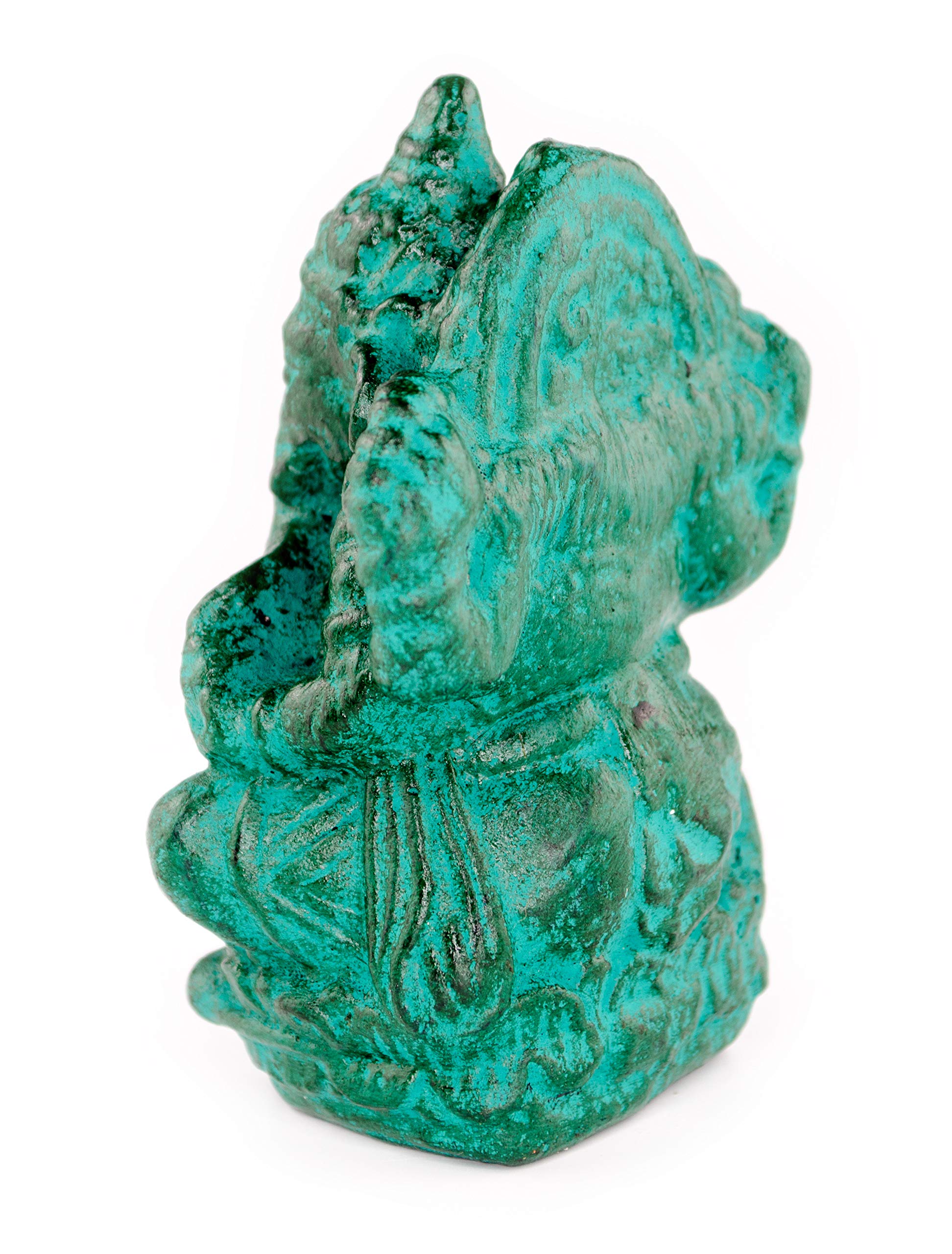 Ganesha Skulptur - Deko Raumdeko Kunstwerk - Hindu Gottheit des Glückes - Steingemisch Elefant Grün - 12x8,5x6 cm