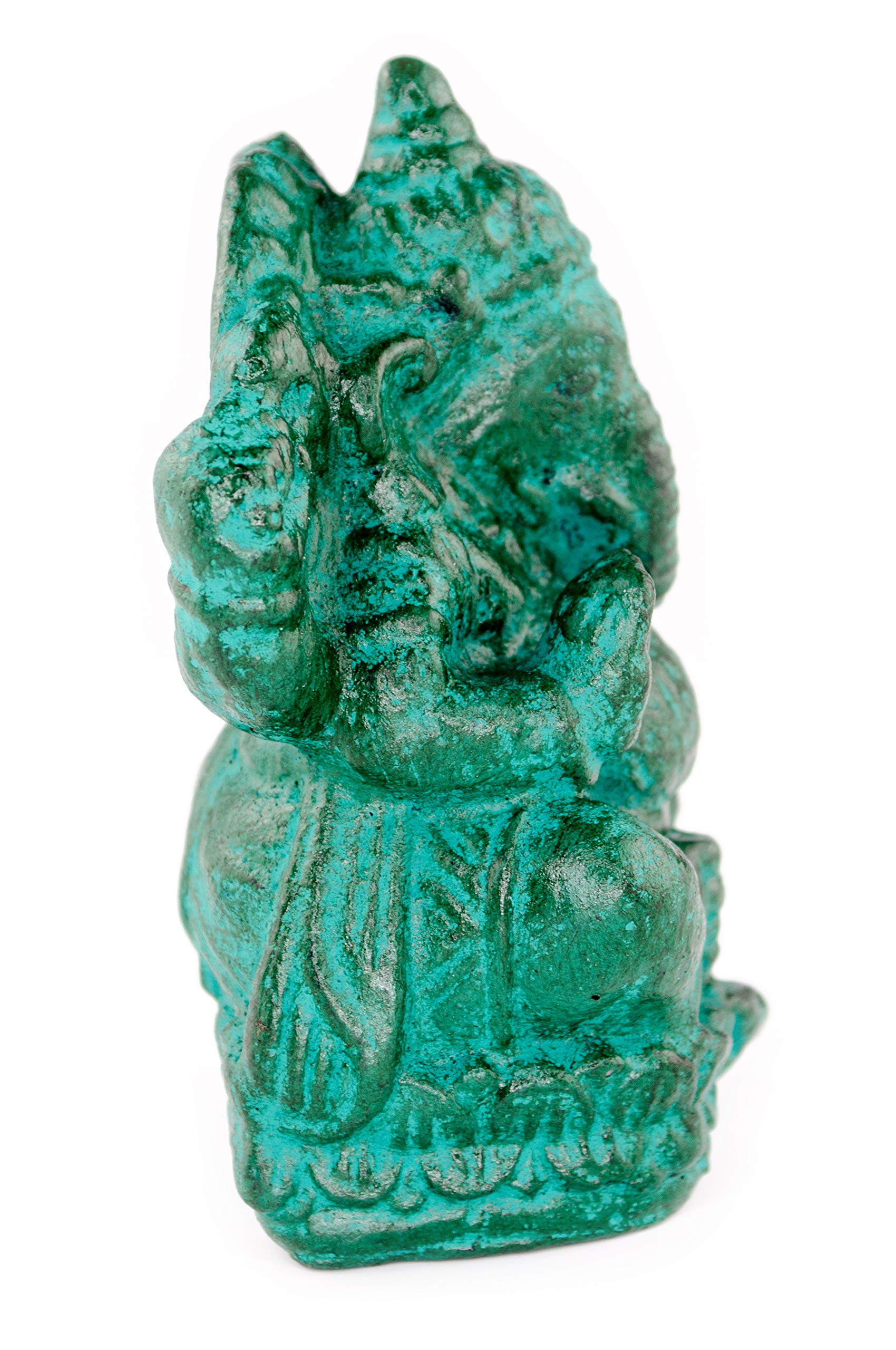 Ganesha Skulptur - Deko Raumdeko Kunstwerk - Hindu Gottheit des Glückes - Steingemisch Elefant Grün - 12x8,5x6 cm