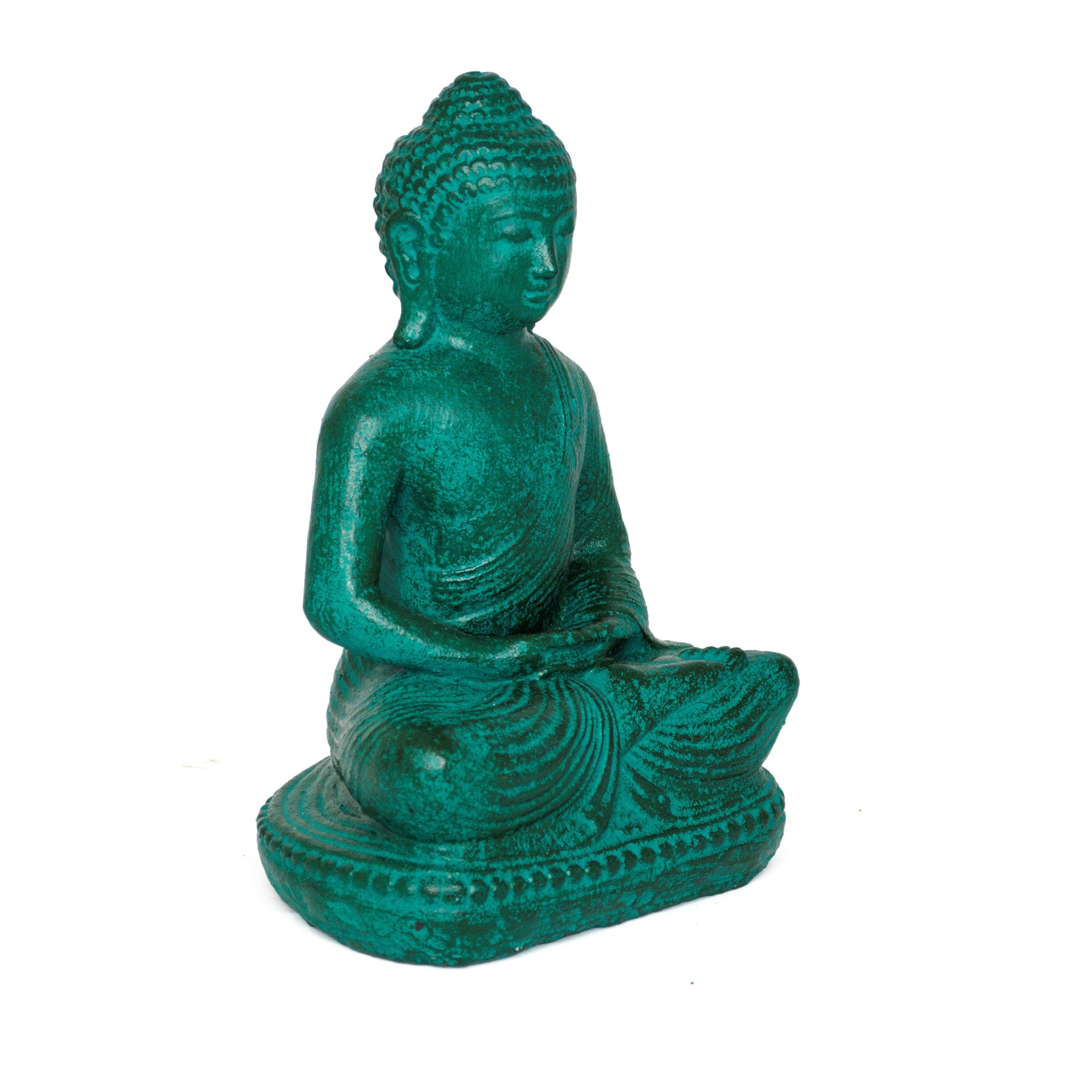 Statue de Bouddha vert en sable de lave : Sculpture assise faite main pour décoration zen, 20 cm