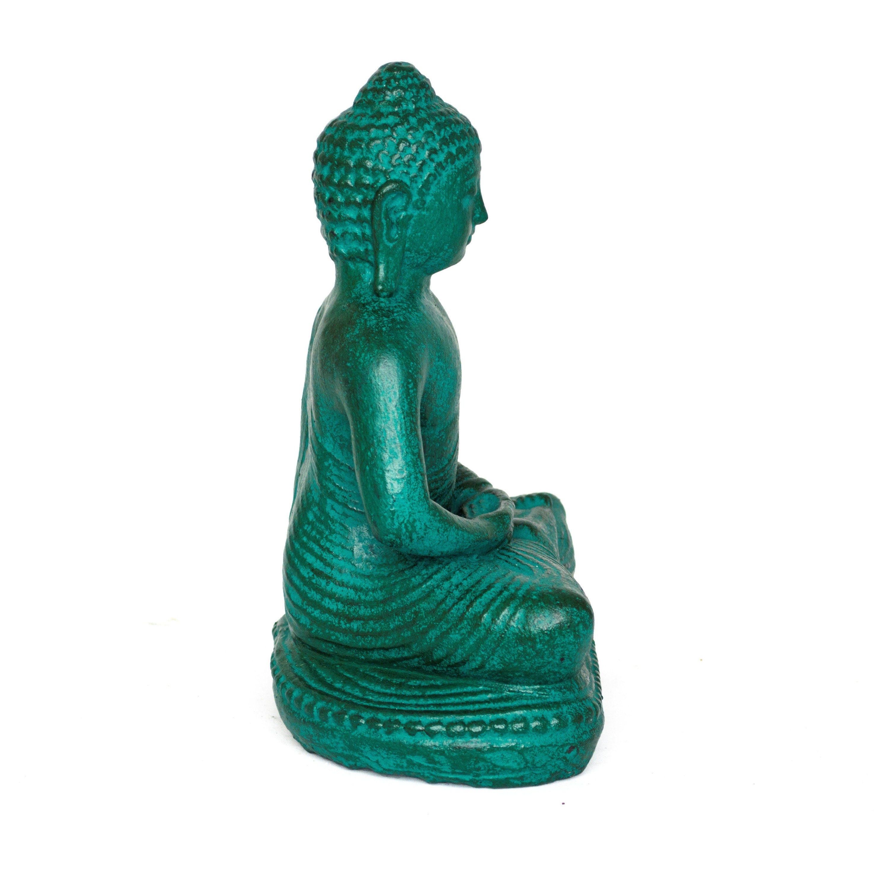 Statue de Bouddha vert en sable de lave : Sculpture assise faite main pour décoration zen, 20 cm