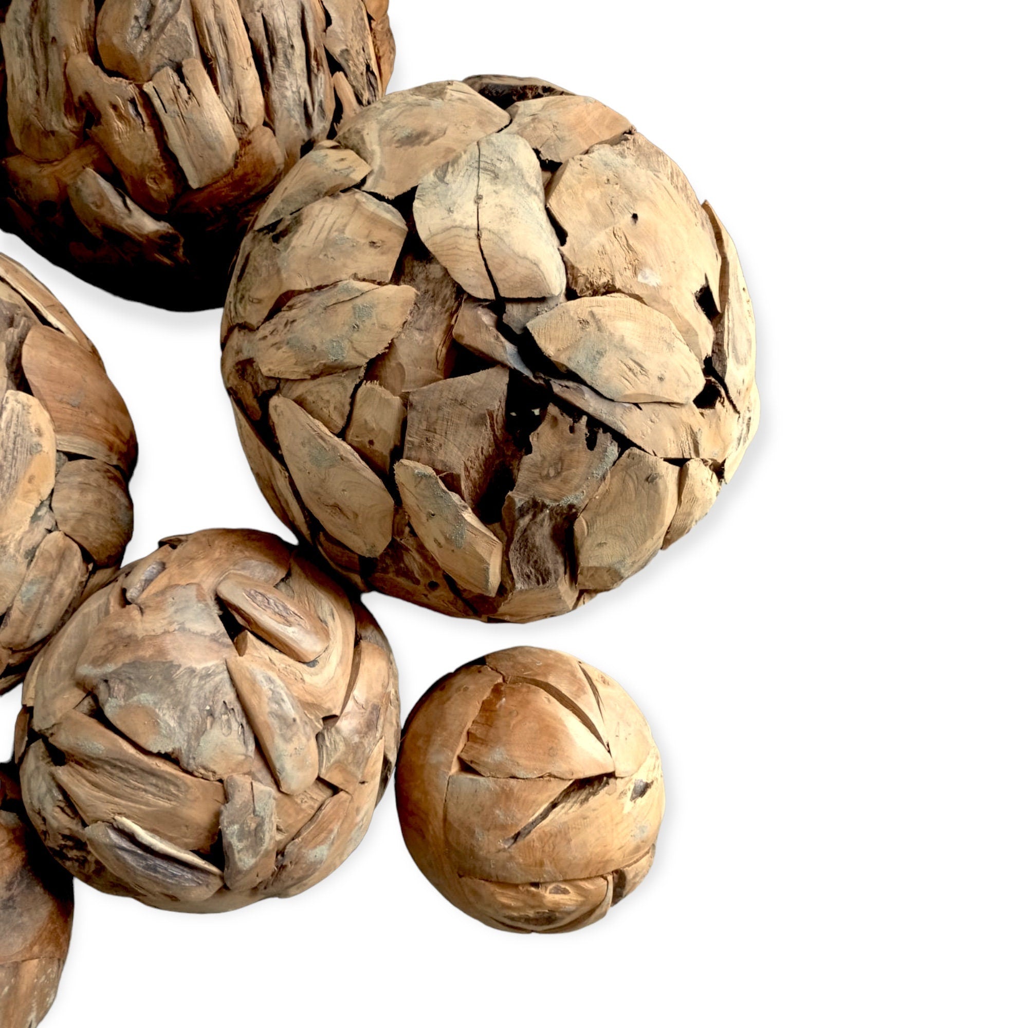 Boule en bois de racine - Décoration de jardin intérieure et extérieure - Recyclée et artisanale - Bois de teck - 30, 40 et 60 cm