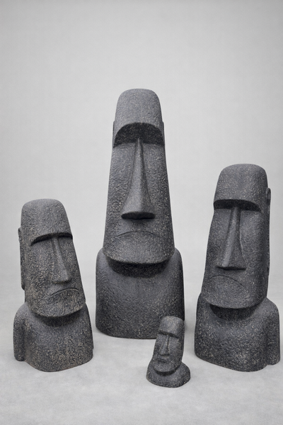 Moai Head Statue - Garden Decoration Sculpture - Weatherproof - Rapa Nui Easter Island Figure made of Fiberglass Concrete Gray - 150x49x47 cm